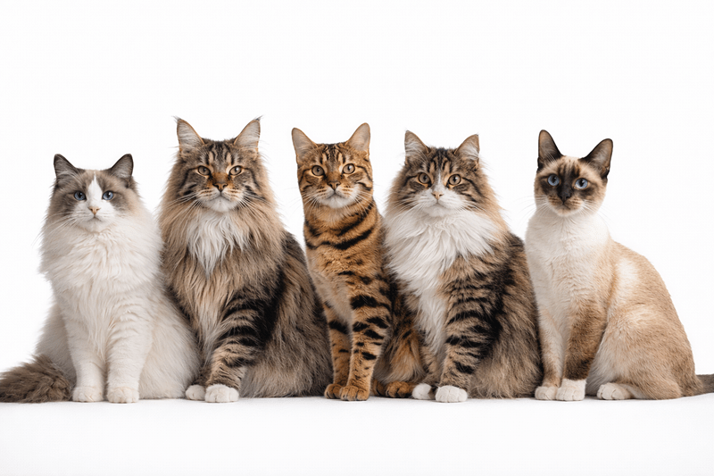 猫が5匹並んでいる